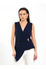 071892 Chemisier asymétrique à col en V et boucle