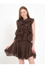 080774 Sleeveless Shirt with Ruffle Detail at Front