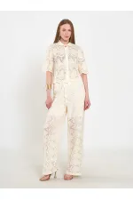 031669 Lace-Look Lined Trousers with Tie Waist