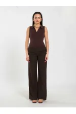 071894 Front Zipper Knitted Sleeveless Bodysuit