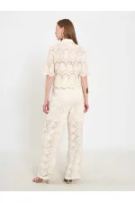 031669 Lace-Look Lined Trousers with Tie Waist