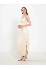 041197 Elastic Waist Asymmetrical Midi Skirt