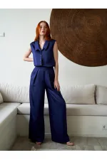 031649 Wide Pleated Satin Trousers