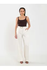 031656 Satin Belted Straight Leg Trousers