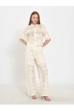 031669 Lace-Look Lined Trousers with Tie Waist