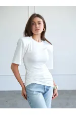 050748 Vatkalı Büzgülü T-shirt