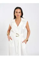 111702 Sleeveless Long Dress with Self-Belt