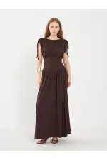 111691 Beli Korsajlı Uzun Elbise