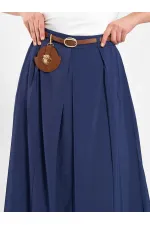 041164 A Pileli Kemerli Midi Etek