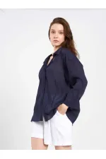 080824 Açık Yaka Oversize Pamuk Gömlek