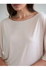 050747 Yarasa Kollu Kayık Yaka T-shirt