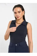 071894 Önü Fermuarlı Örme Kolsuz Body