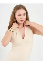 111684 Sırt Dekolteli Midi Elbise