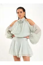 Jupe courte côtelée à taille 041182