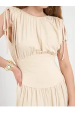 111691 Beli Korsajlı Uzun Elbise