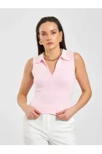 071894 Önü Fermuarlı Örme Kolsuz Body