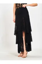 041177 Katlı Yırtmaçlı Dantel Etek