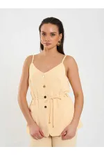 Gilet à col en V et ceinture à nouer à la taille 120743