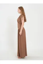 111691 Beli Korsajlı Uzun Elbise