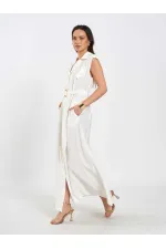 111702 Sleeveless Long Dress with Self-Belt