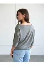 050747 Yarasa Kollu Kayık Yaka T-shirt