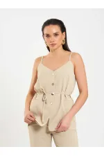 Gilet à col en V et ceinture à nouer à la taille 120743