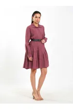 111703 Belted Ruffled Asymmetrical Dress