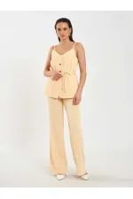 Gilet à col en V et ceinture à nouer à la taille 120743