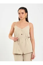 Gilet à col en V et ceinture à nouer à la taille 120743