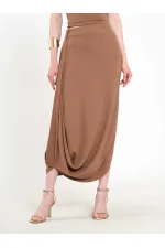 041197 Elastic Waist Asymmetrical Midi Skirt