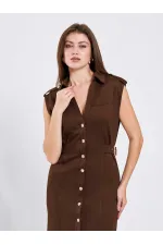 111636 Omzu Apoletli Örme Elbise