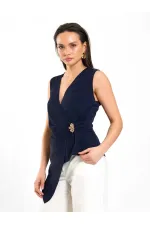 071892 Chemisier asymétrique à col en V et boucle