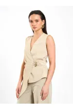 071892 Tokalı V Yaka Asimetrik Bluz