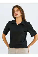 071824 Vatkalı Polo Yaka Bluz