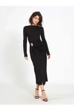 111699 Front Draped Midi Dress