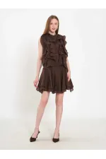 080774 Sleeveless Shirt with Ruffle Detail at Front