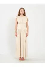 111691 Beli Korsajlı Uzun Elbise