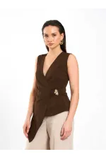 071892 Tokalı V Yaka Asimetrik Bluz