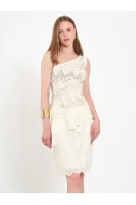 071920 Lace-Look One-Shoulder Asymmetrical Blouse