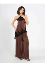 031649 Wide Pleated Satin Trousers