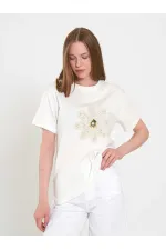 050740 T145 Crew Neck Knitted Floral Print T-Shirt