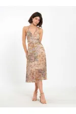 111708 Midi Length Backless Pleated Dress