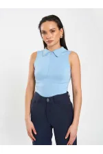 071894 Front Zipper Knitted Sleeveless Bodysuit