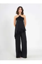 031649 Wide Pleated Satin Trousers