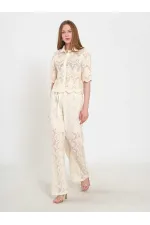 031669 Lace-Look Lined Trousers with Tie Waist