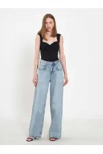 031668 Wide Leg Denim Trousers