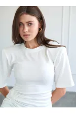 050748 Vatkalı Büzgülü T-shirt