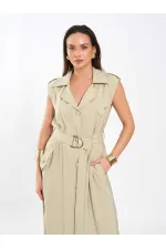 111702 Kolsuz Kendinden Kuşaklı Uzun Elbise