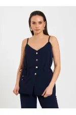 Gilet à col en V et ceinture à nouer à la taille 120743