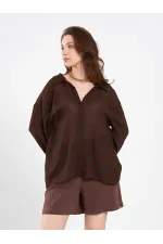 080824 Açık Yaka Oversize Pamuk Gömlek